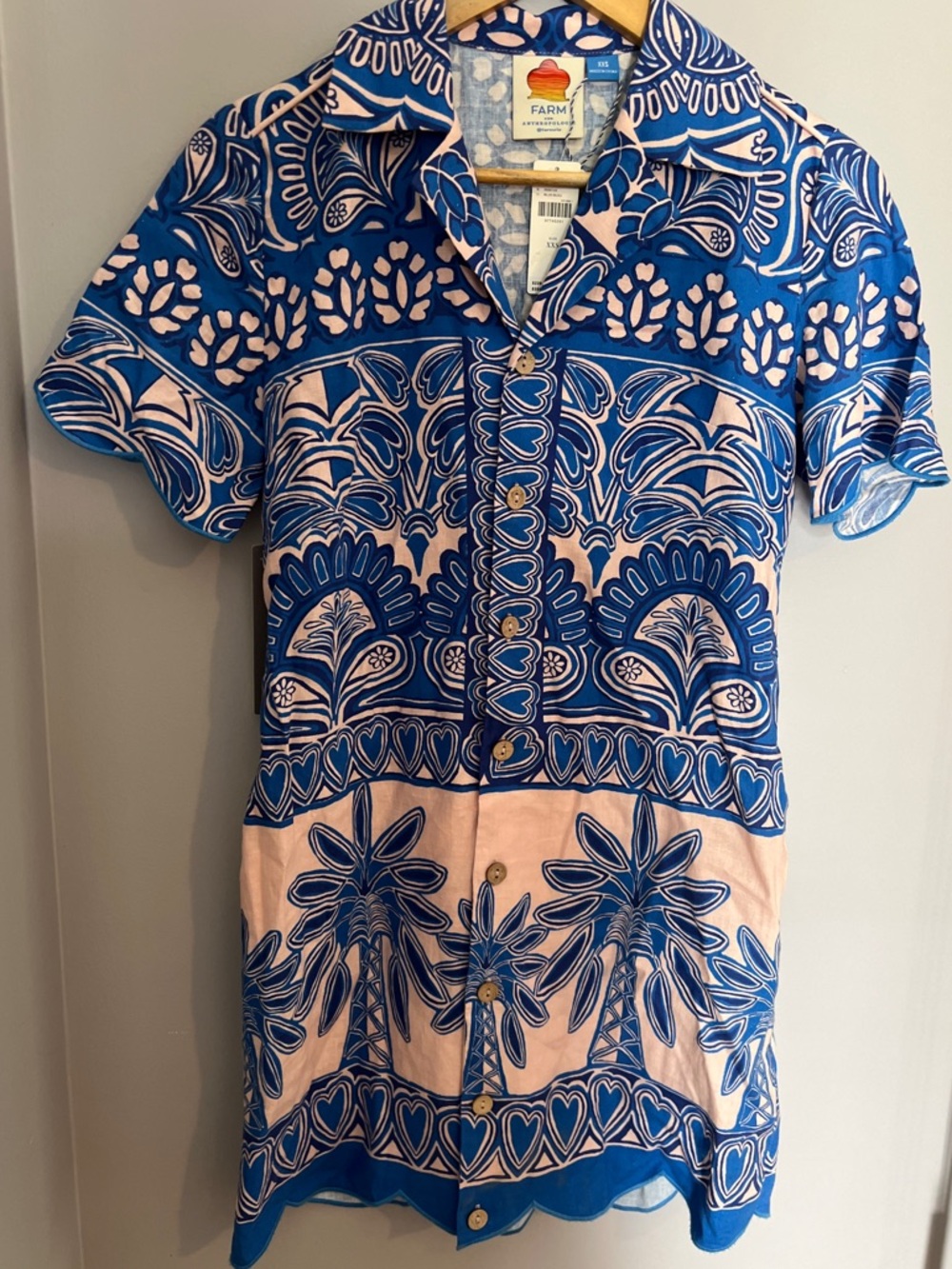 Farm Rio x Anthropologie Scalloped Shirt Dress Blue & White
